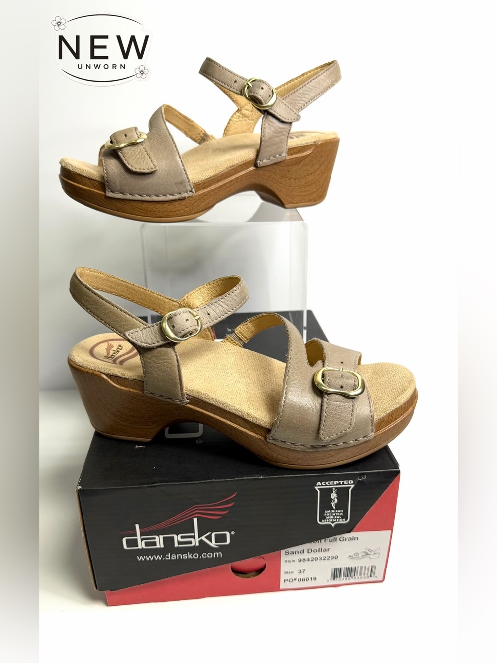 NEW Dansko Sandi Soft Full Grain Sand Dollar Sandals Size EU 37 in Original Box
